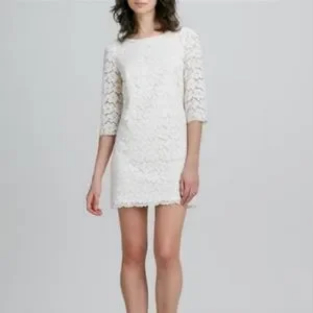Shoshanna Cream Lace Mini Shift Dress In 2